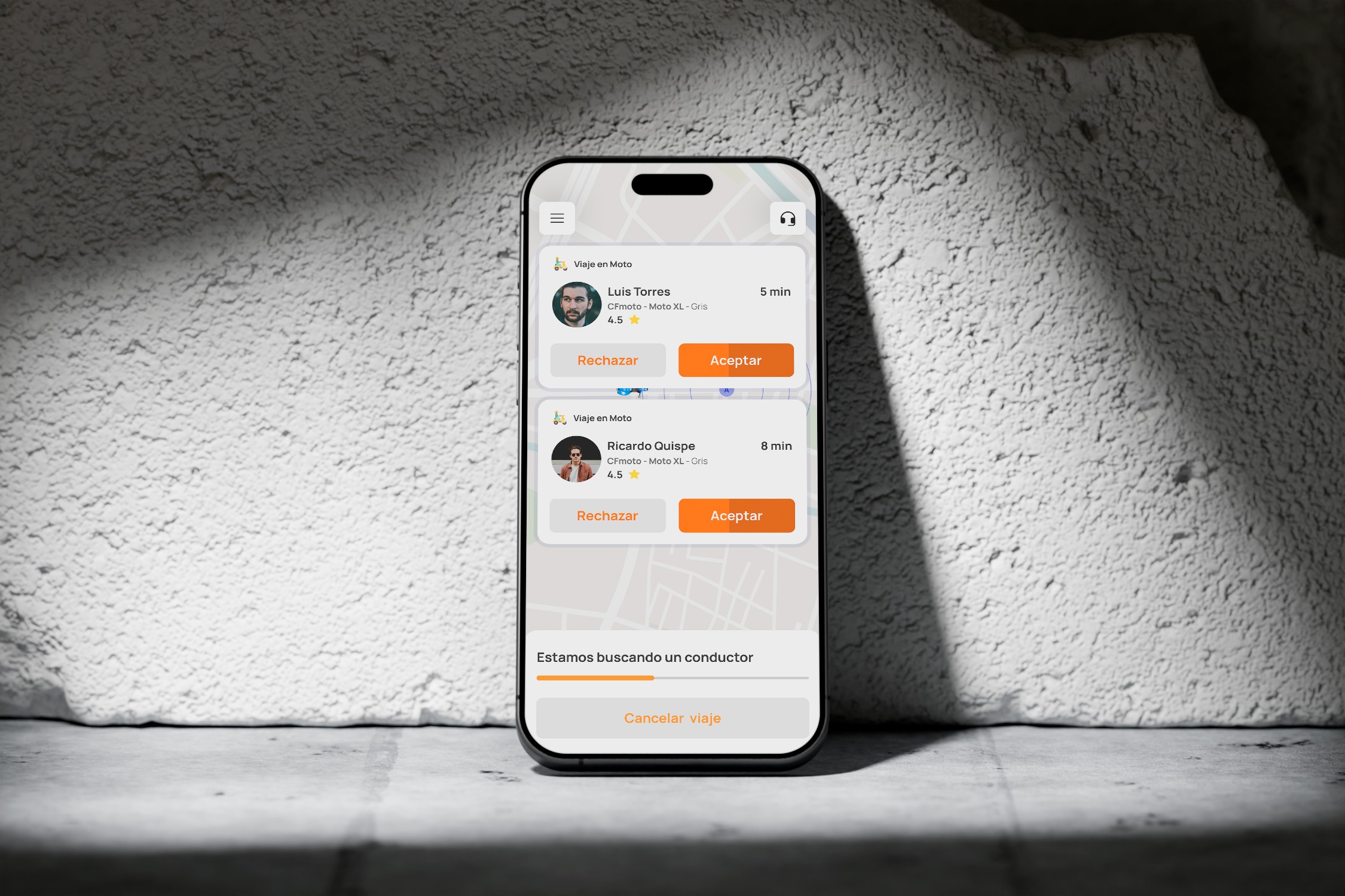 Captura de pantalla de app de taxi