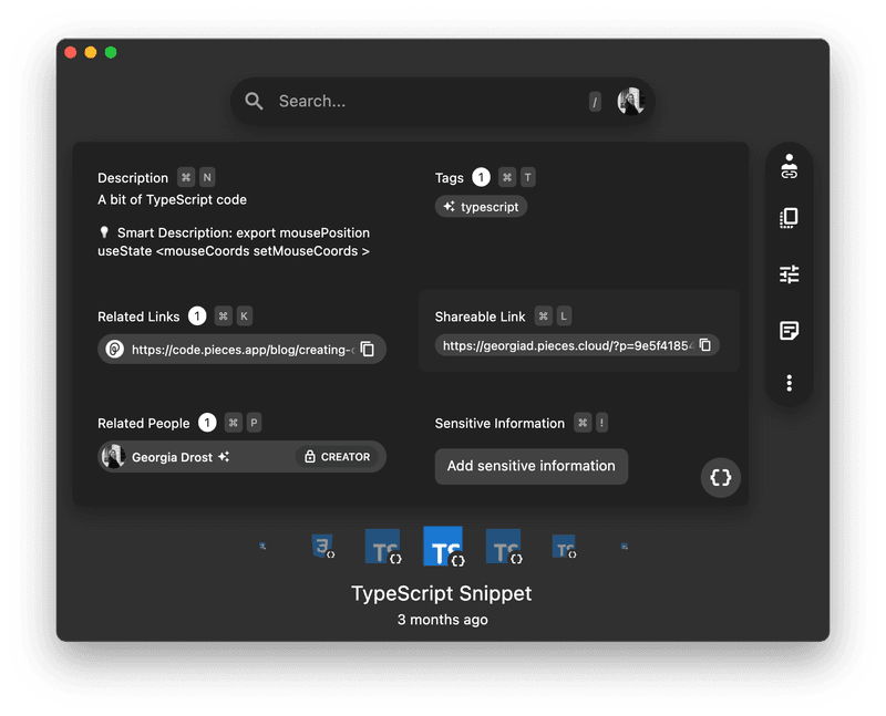 Shareable links in the Information View.