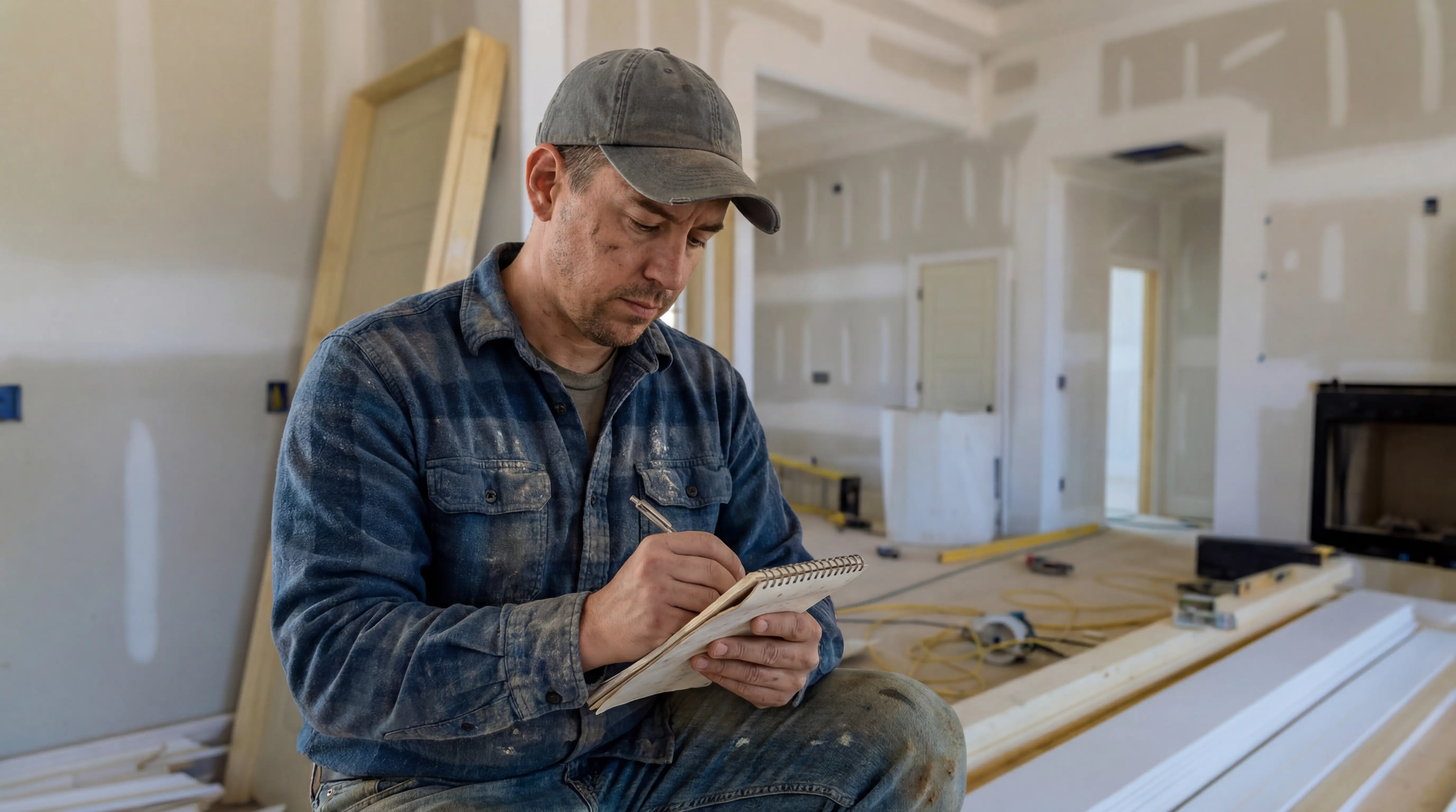 professional home restorer using pen and paper to take notes of the site