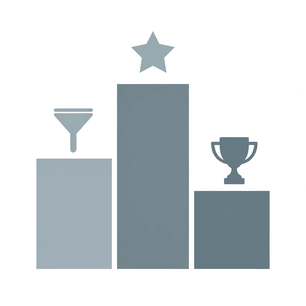 Podium showing 5-7 targeted scholarships on top step with 73% success rate versus 20+ random applications below