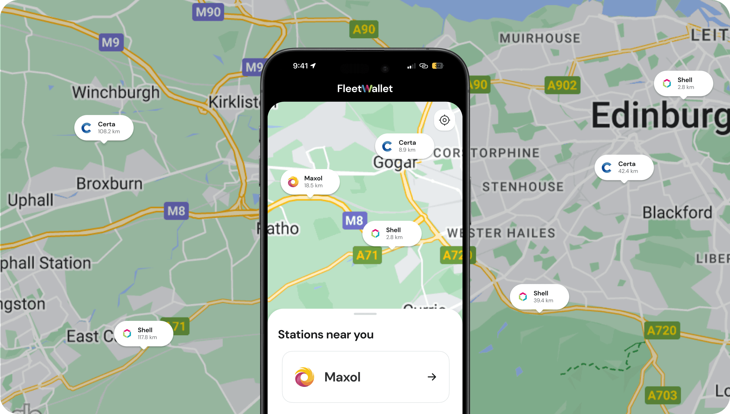 fleet wallet mockup with a map