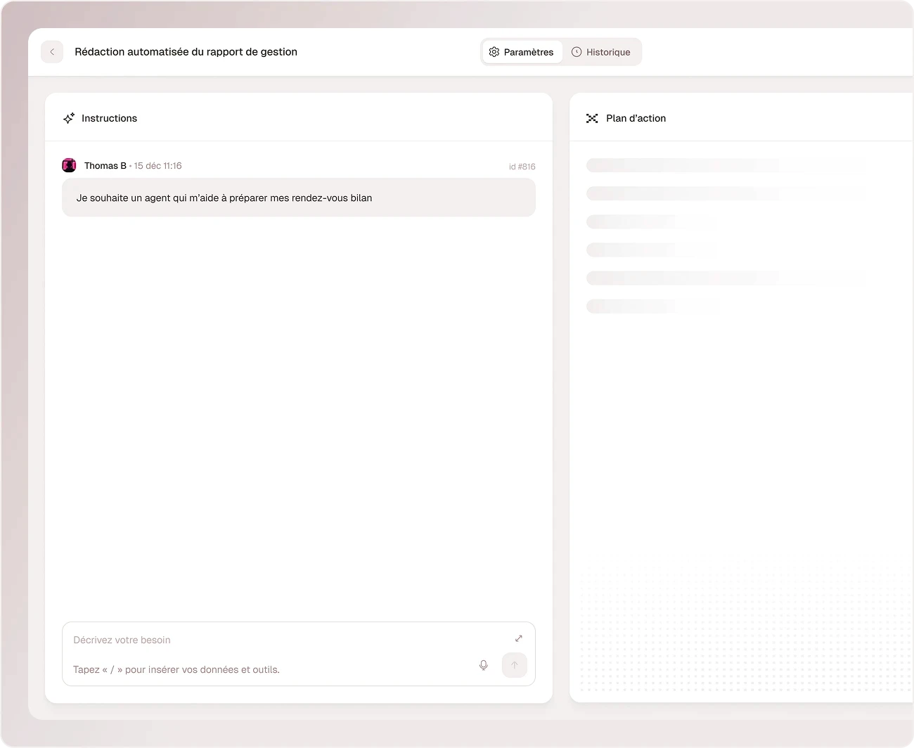 Interface création d’agents IA sur-mesure Agentix