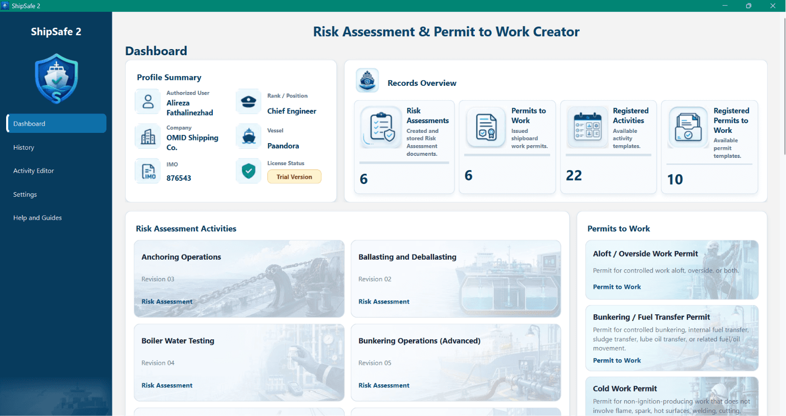 Dashboard workflow screenshot