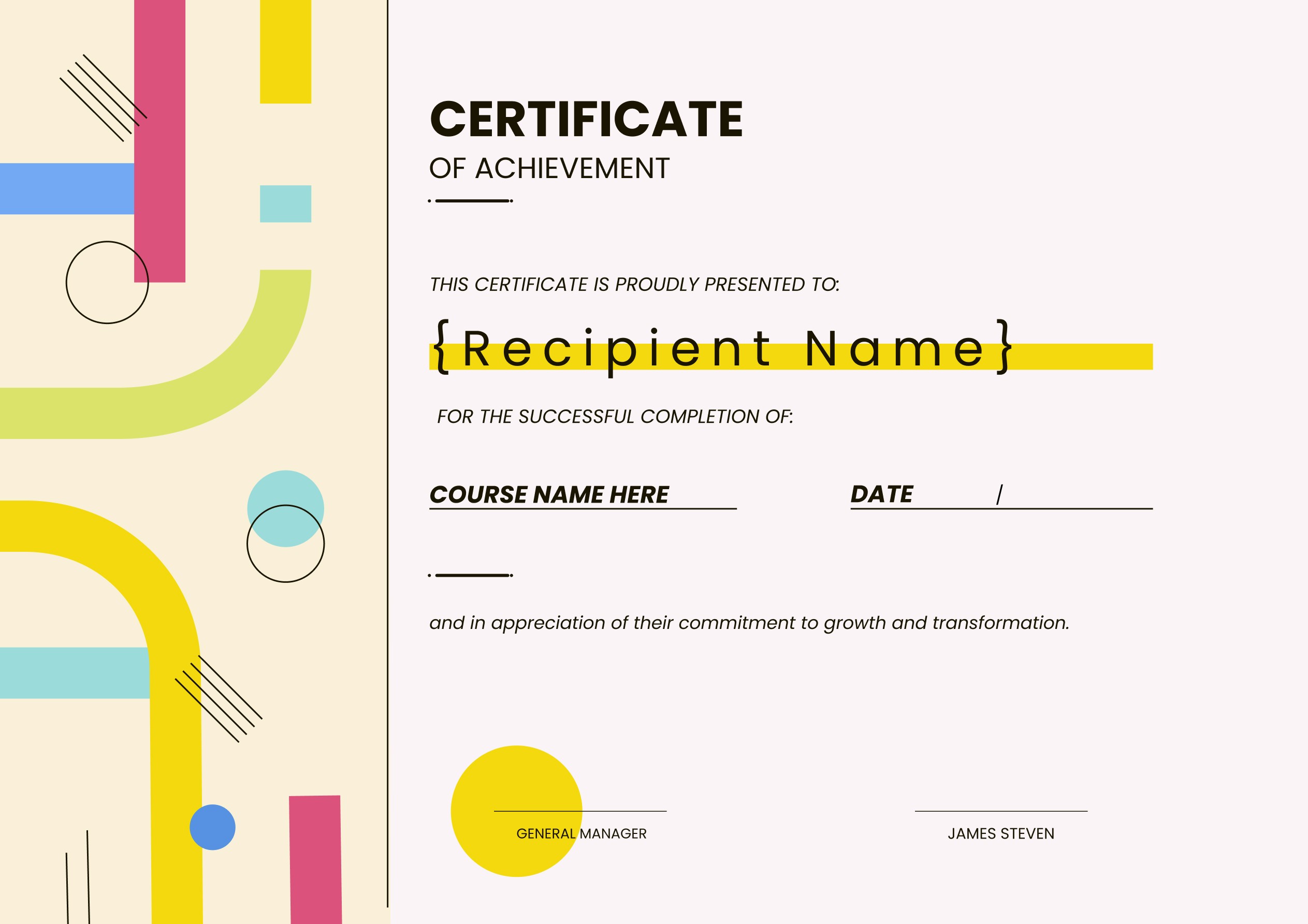 Wauld - Lively and sophisticated certificate of course complete template