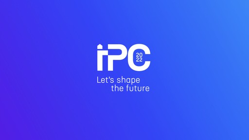 Logo de l'événement "iPC 2022" pour le groupe Seb. Le logo blanc et le slogan "Let's shape the future" sont affichés sur un fond en dégradé allant du bleu au violet.