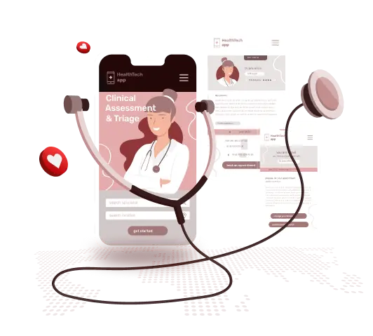 Mobile healthcare interfaces showing a clinician and patient information.