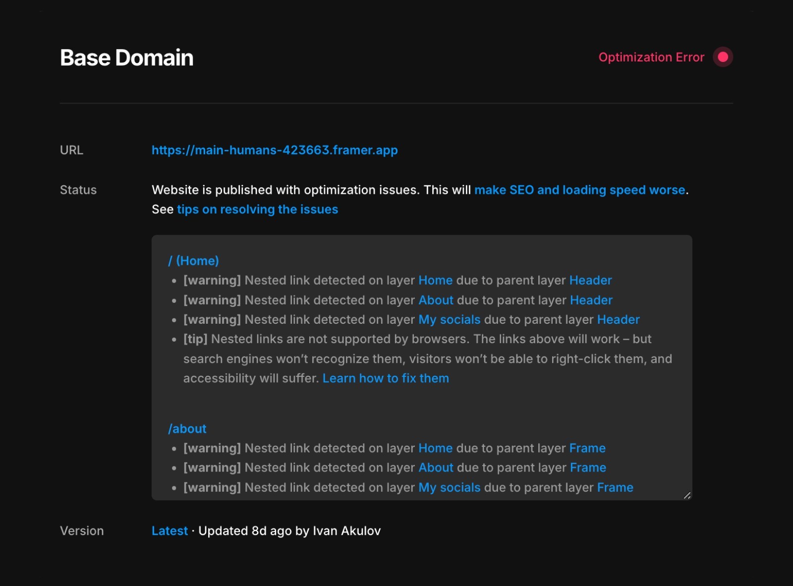 设置中的优化错误。