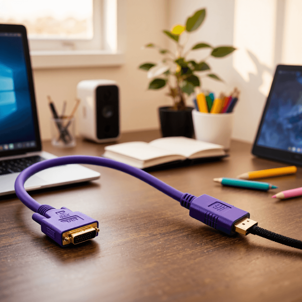 product photography of a cable for connecting devices with HDMI and DVI interfaces