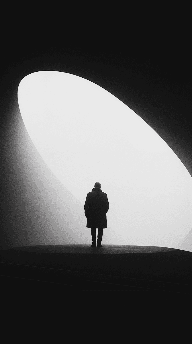 Full moon visible above modern building roof