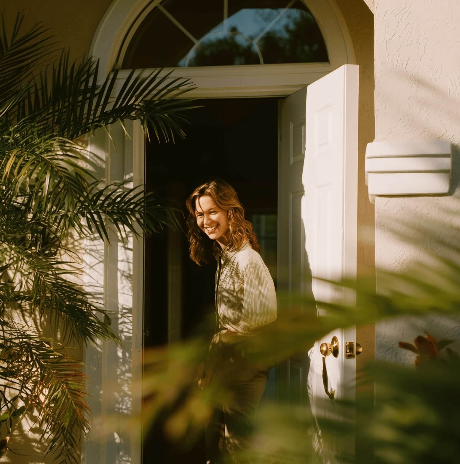 man in orange and white striped crew neck shirt