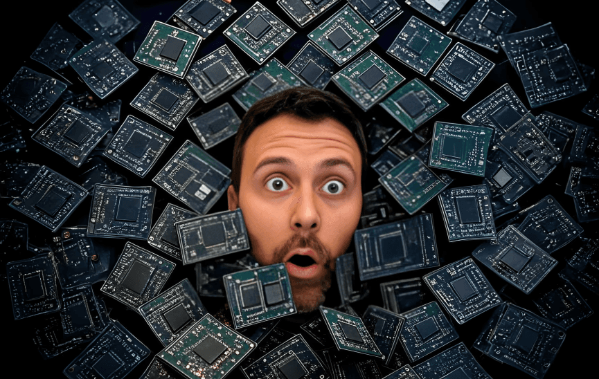 Hardware founder surrounded by PCBs