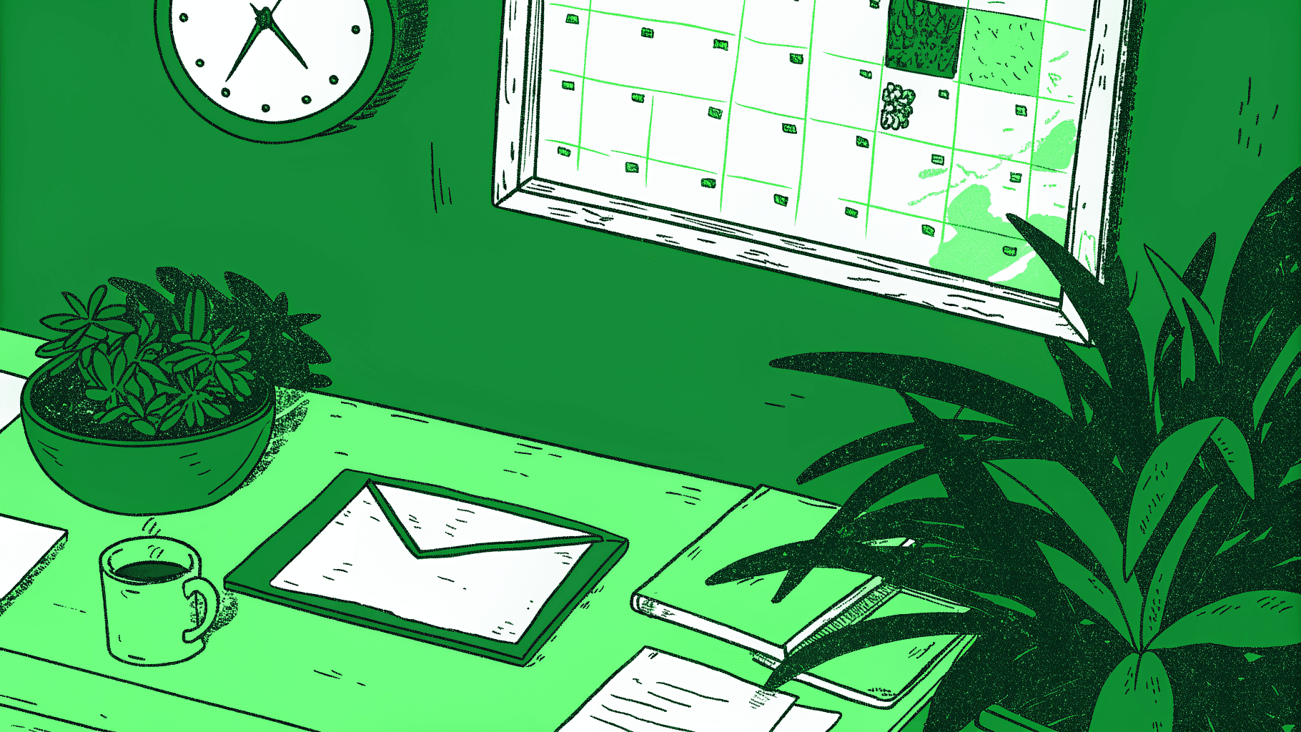 Unopened due diligence notice beside a calendar countdown and ticking clock on a desk