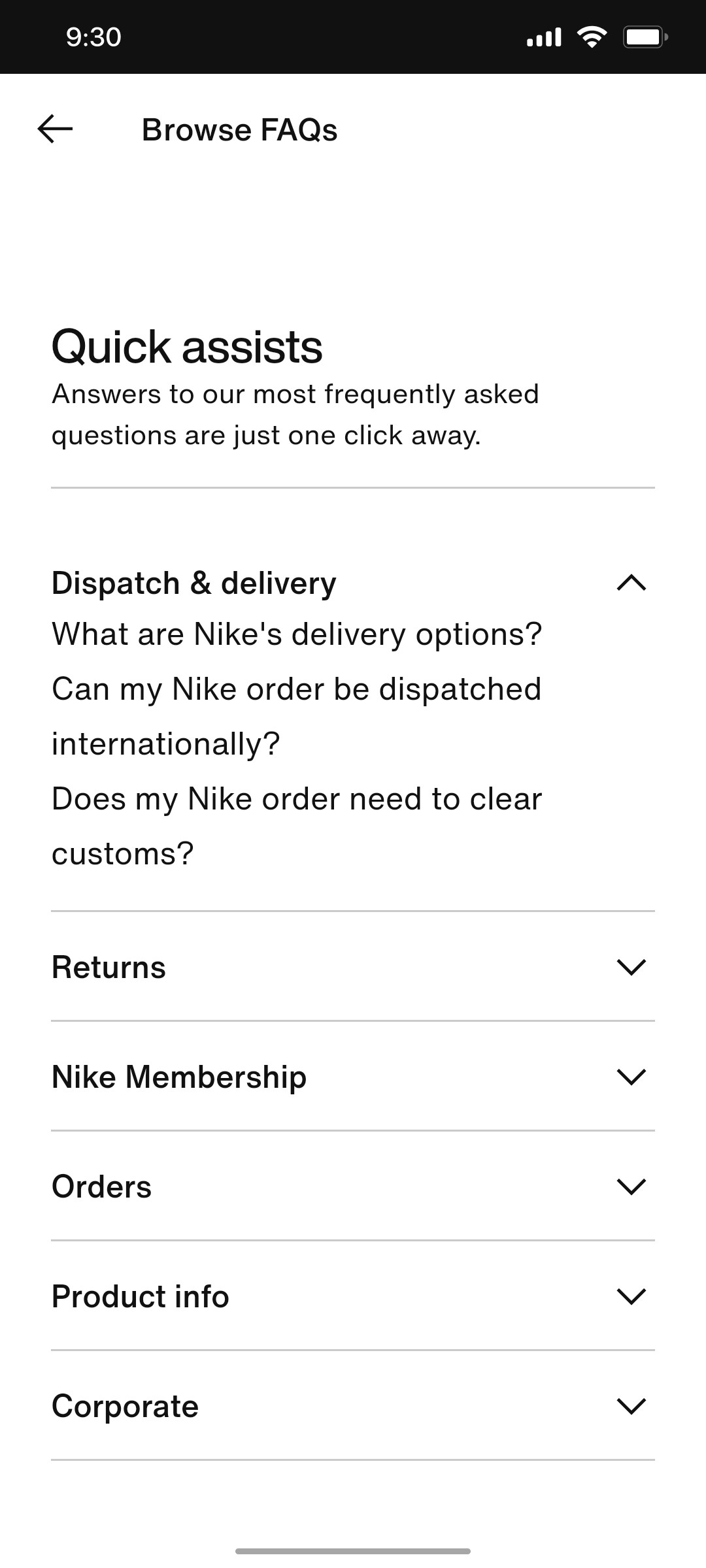 Nike App Dispatch & delivery Screen