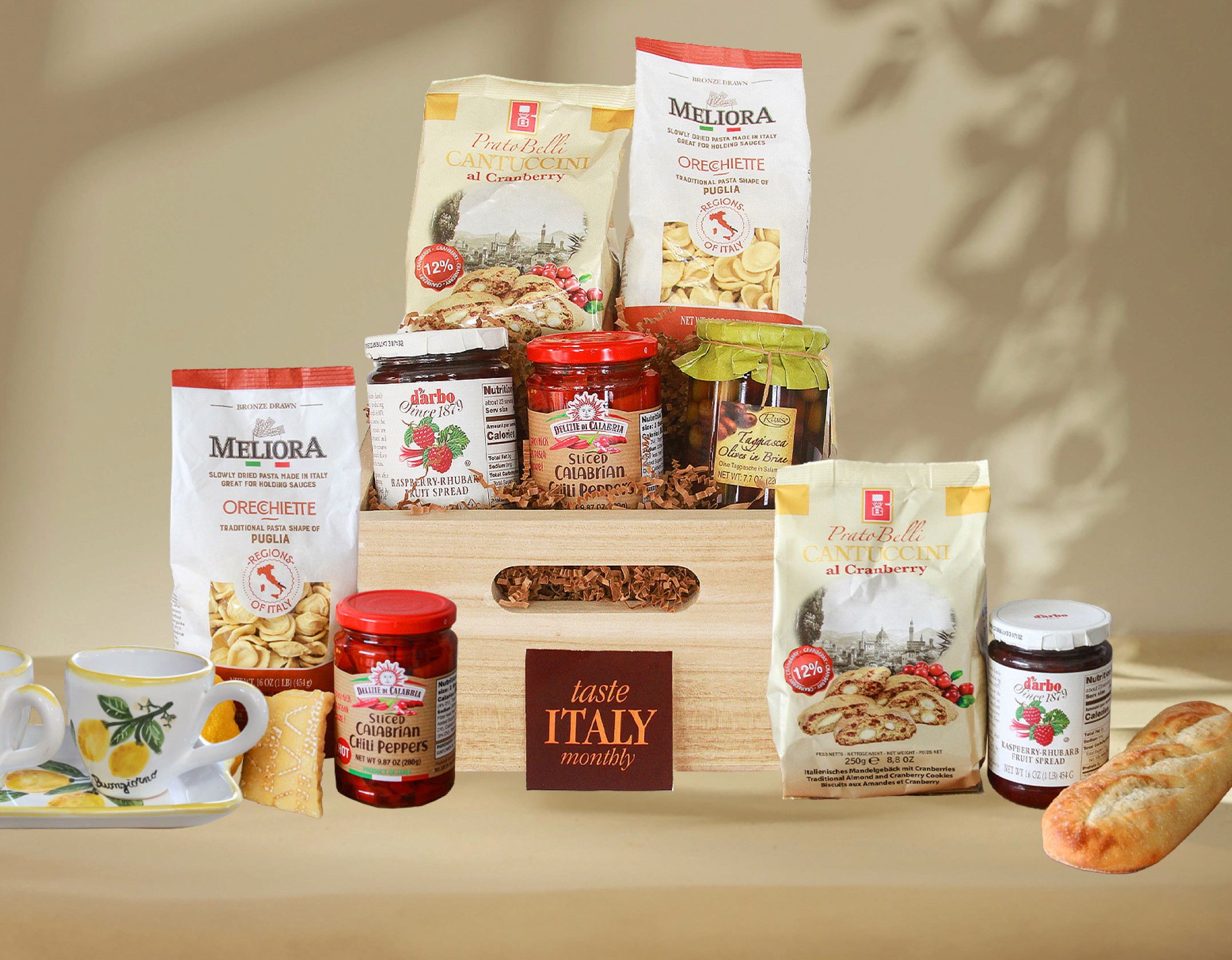 Crate with Italian foods and treats