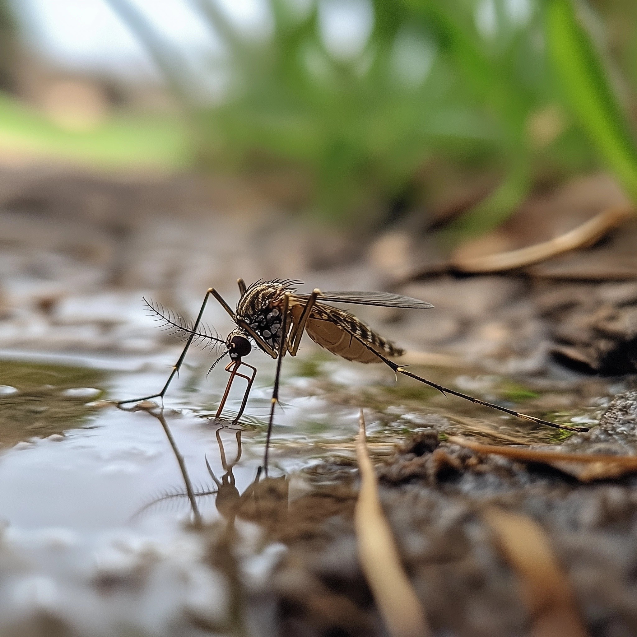 Mosquito bebiendo de agua estancada