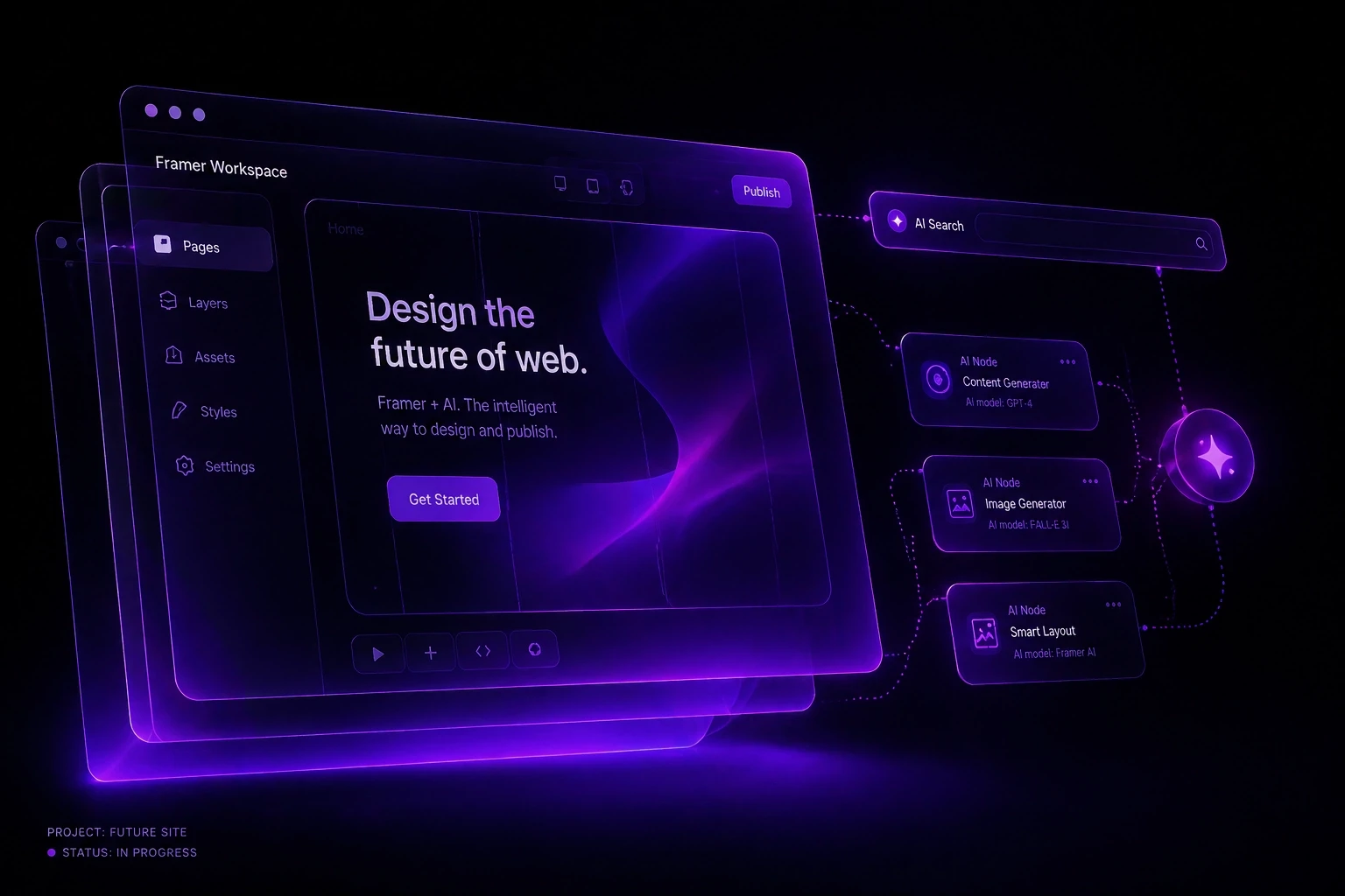 a modern gradient rendering of a website being built on framer