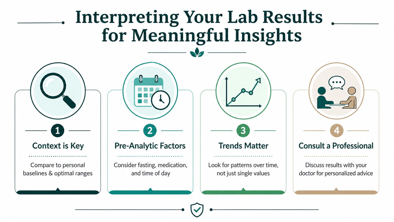 A four-step infographic providing tips on how to interpret lab results for better health insights.