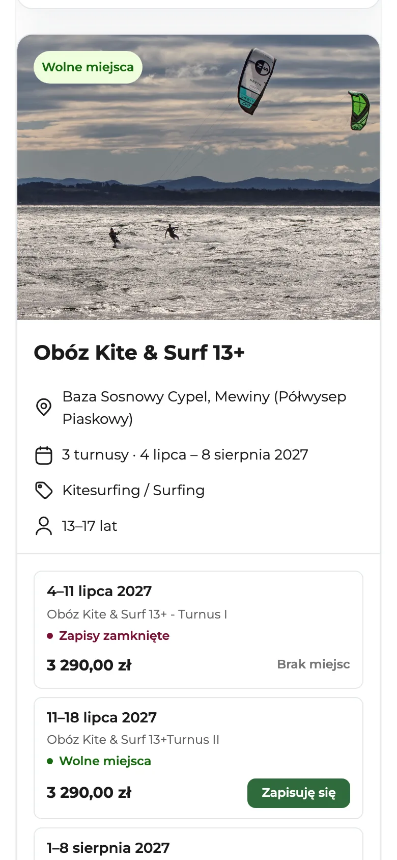 Lista turnusów obozu na telefonie: zapisy zamknięte i wolne miejsca