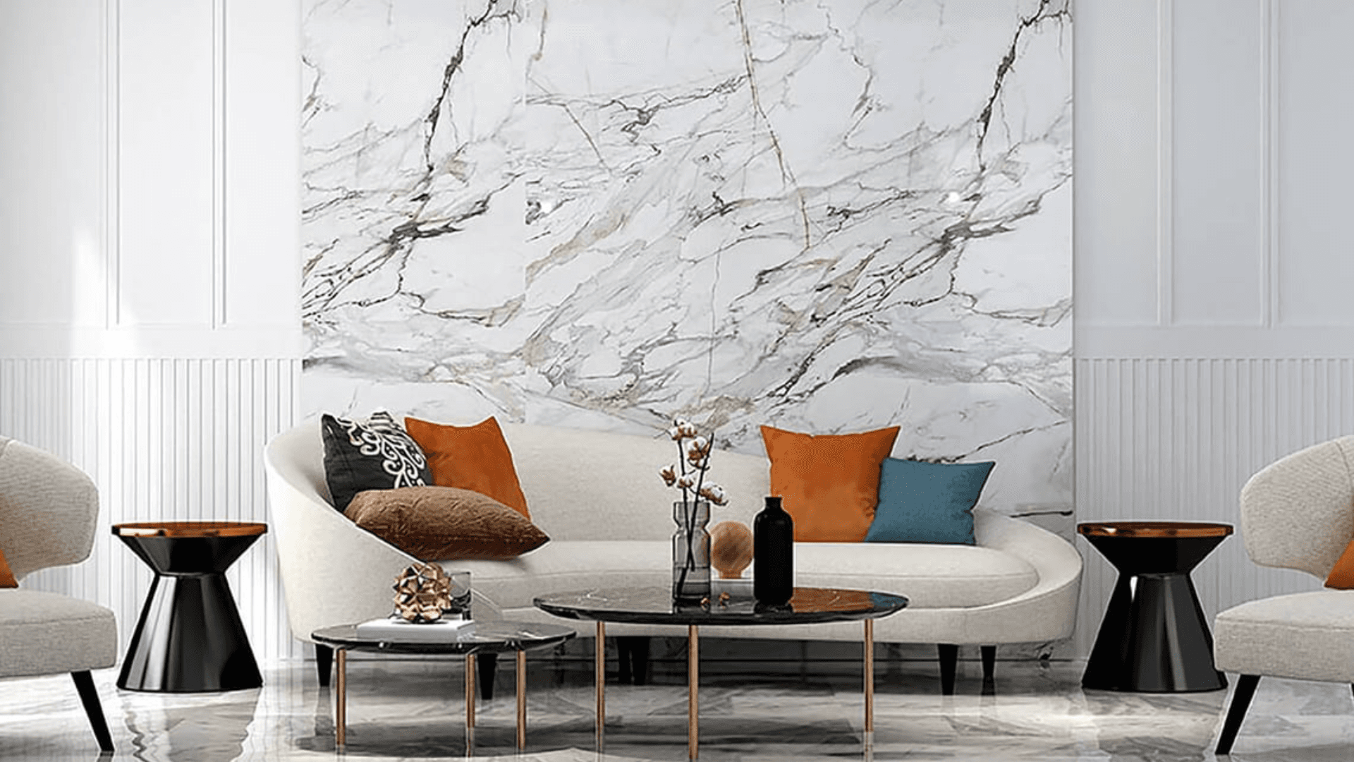 Glamorous Drawing Room With Marble Accents
