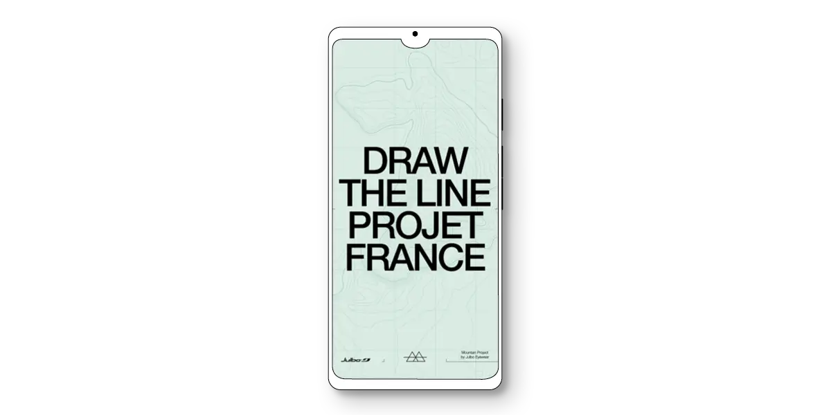 Écran mobile présentant “Draw the Line – Projet France”, production vidéo Outdoor Perspectives.