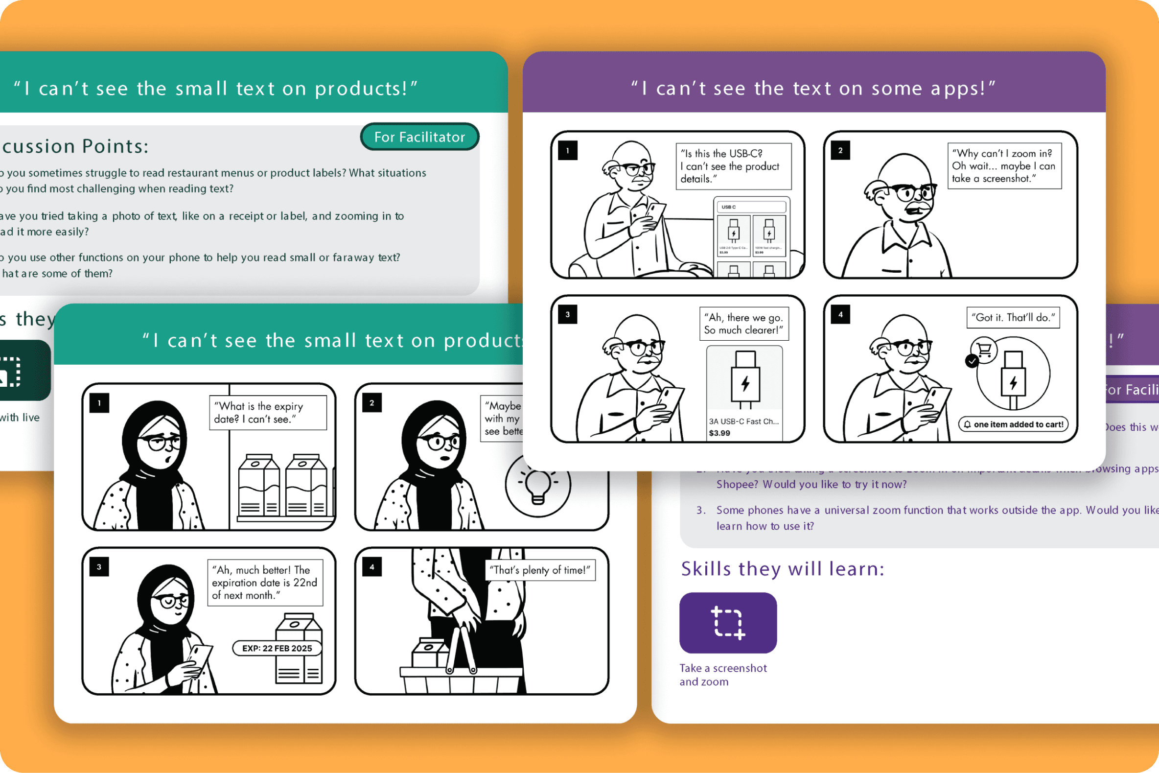 A collage of D.Lit cards against an orange background