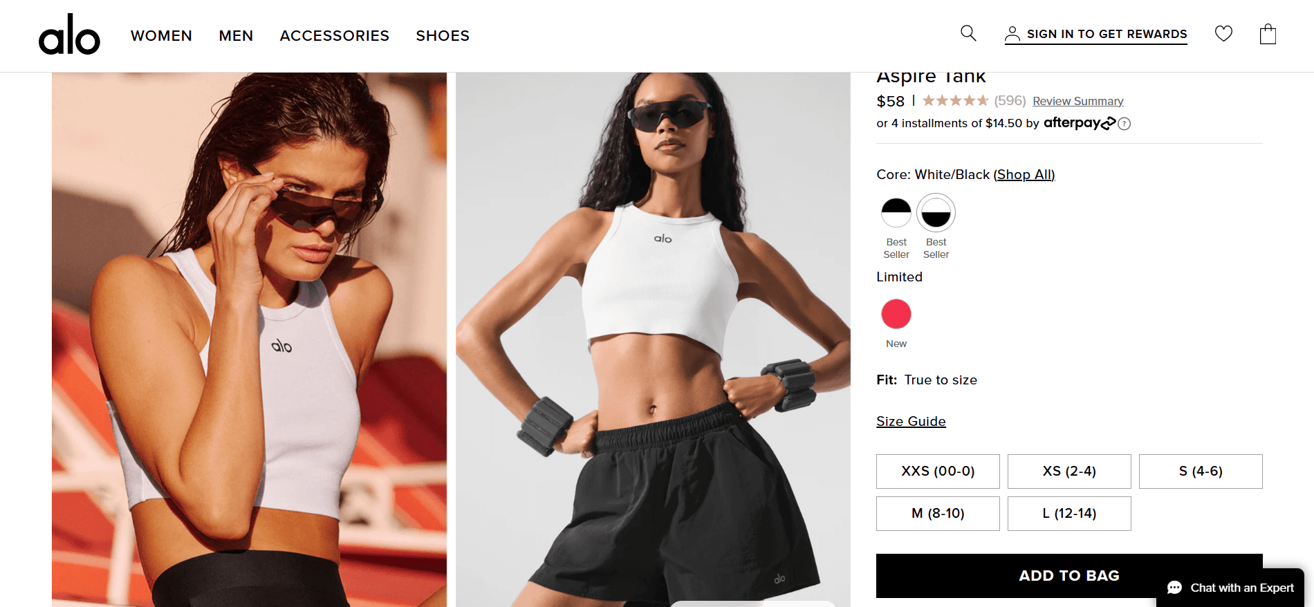 Alo Yoga’s product page