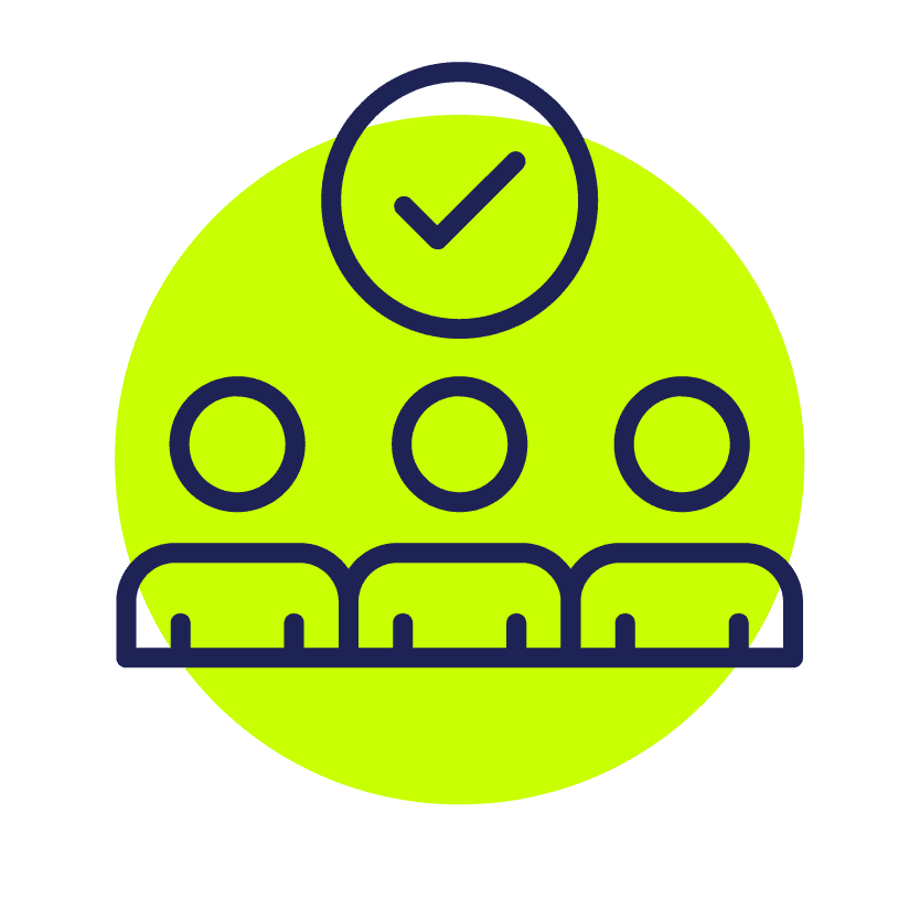 An icon of people with a large tick icon above their head