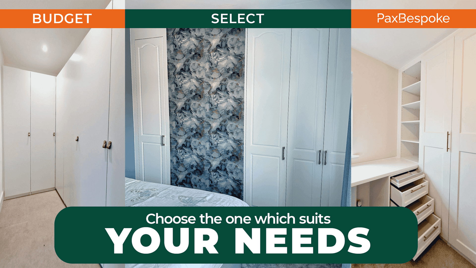 three examples of wardrobes for different budgets