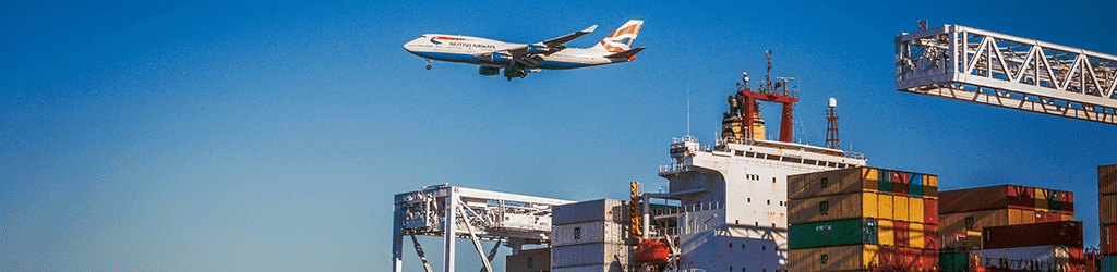 international shipping container and airplane