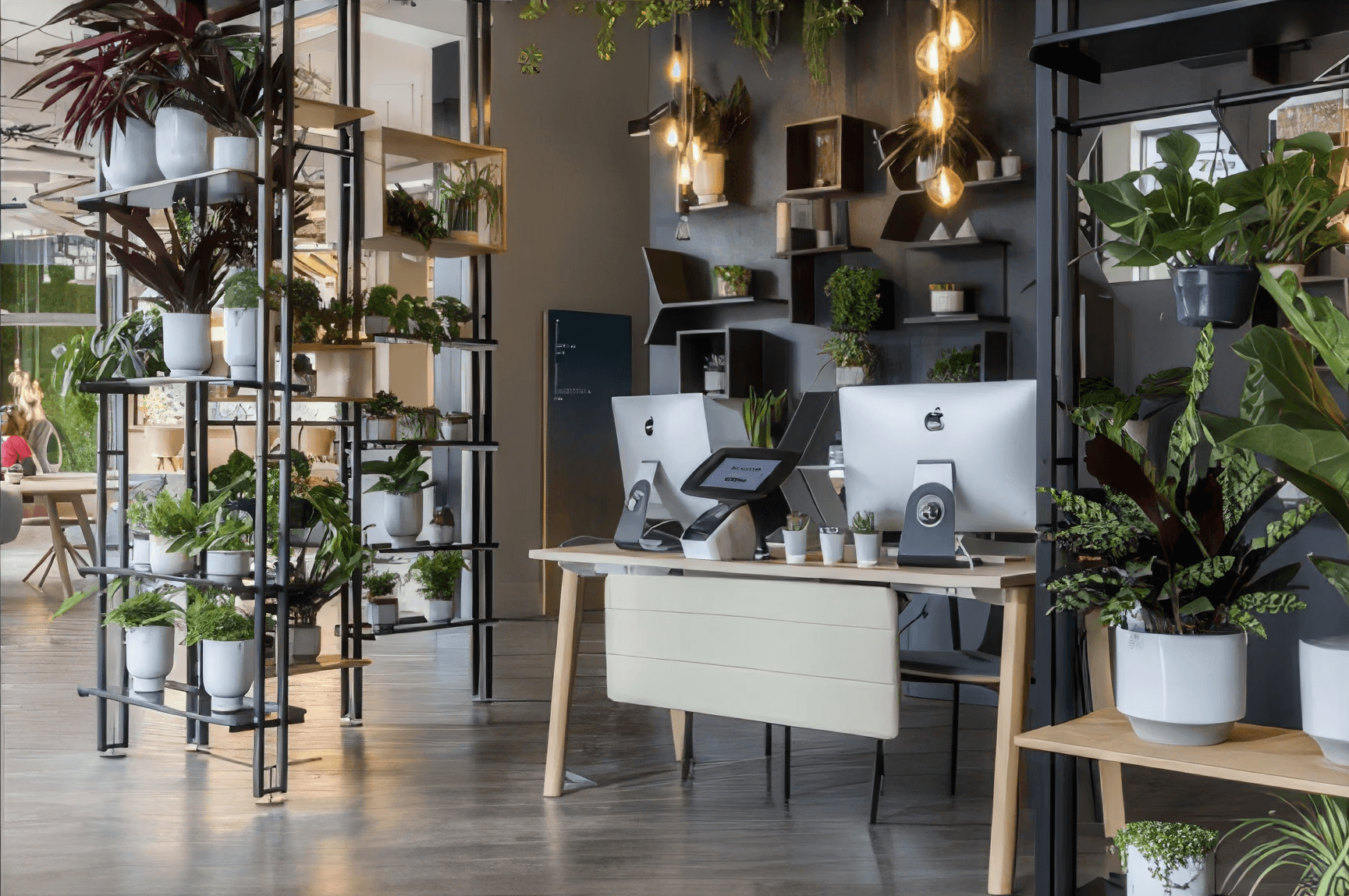 MW Interior Referenzprojekt Ja! Natürlich – moderne Objekteinrichtung und Ladengestaltung mit Pflanzen und Apple-Arbeitsplätzen