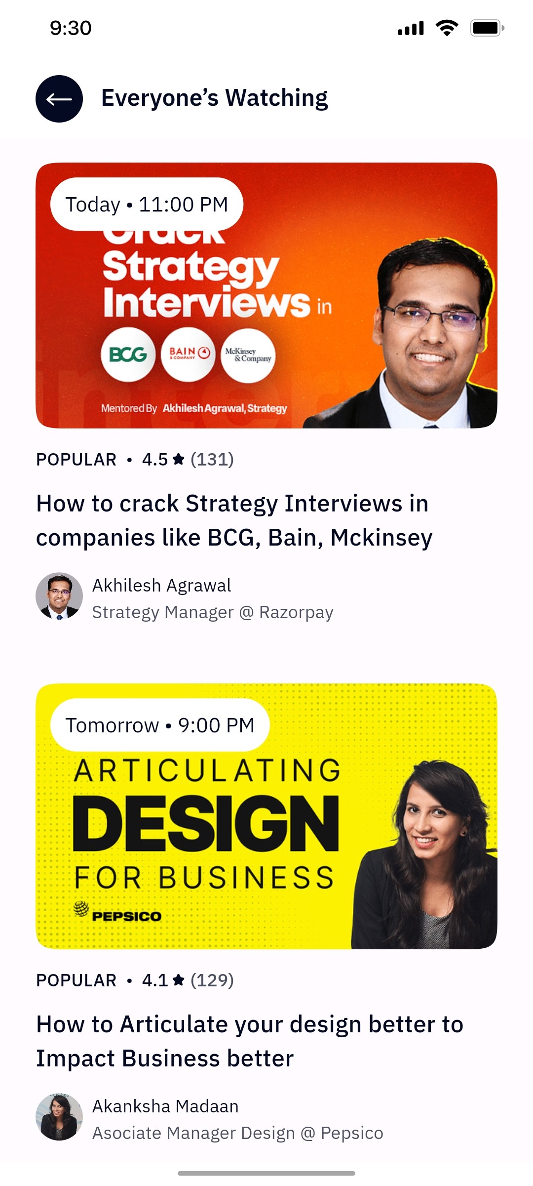 Outskill All courses screen