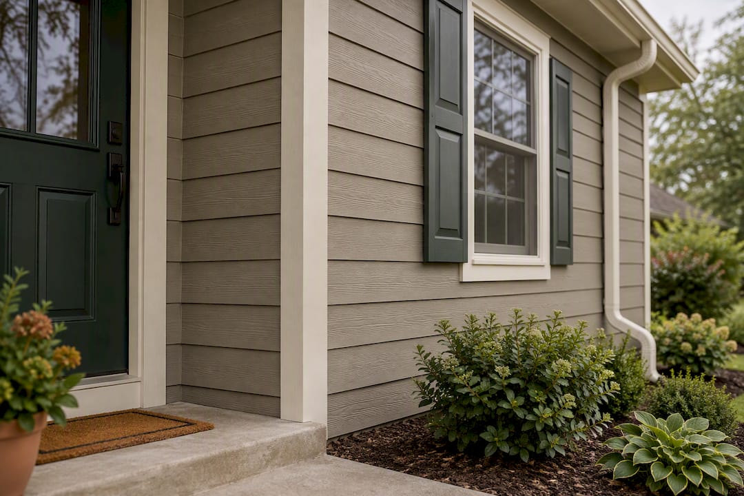 Coordinated siding door shutters and gutter