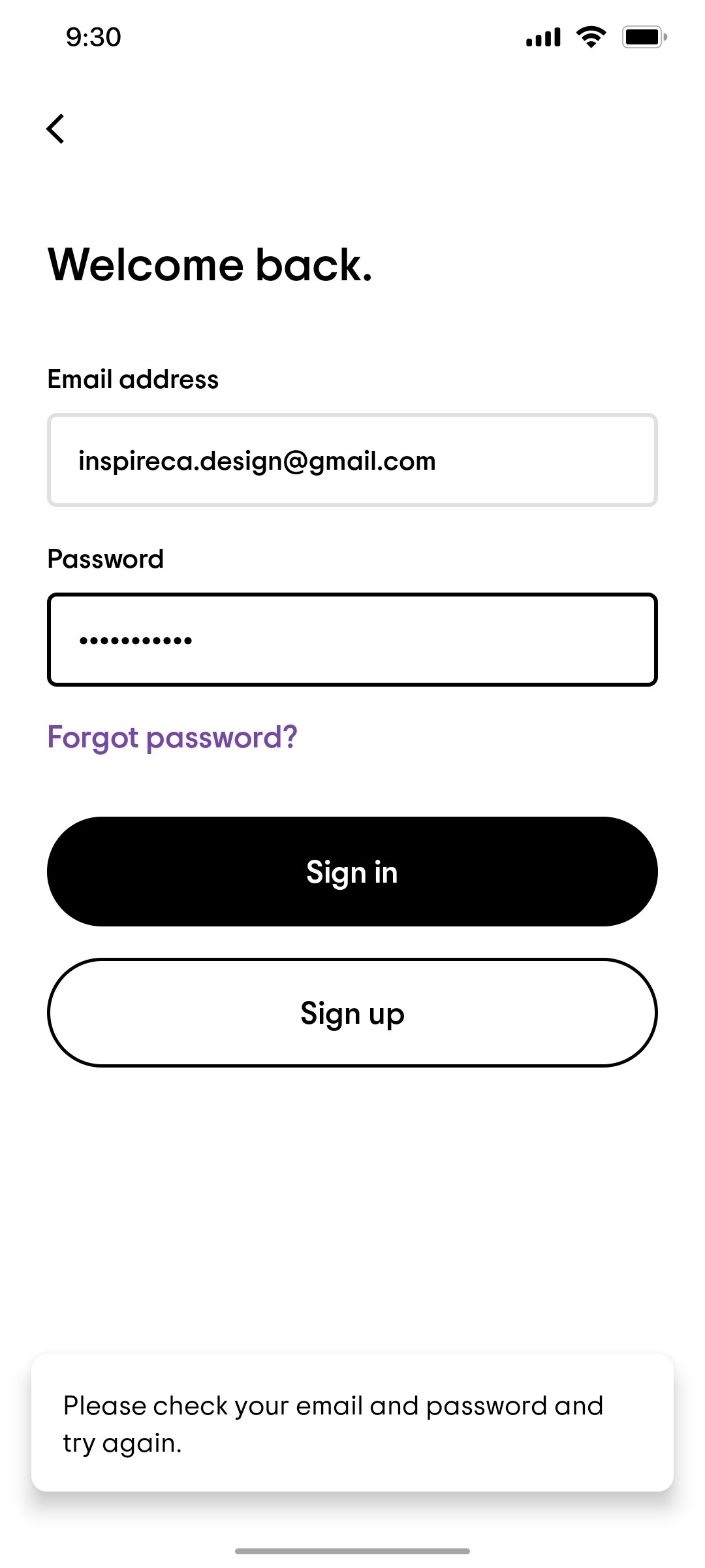 Tripadvisor Password screen