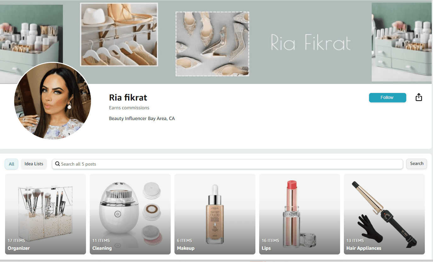 screenshot of influencer Fikria Fikrat ’s amazon storefront