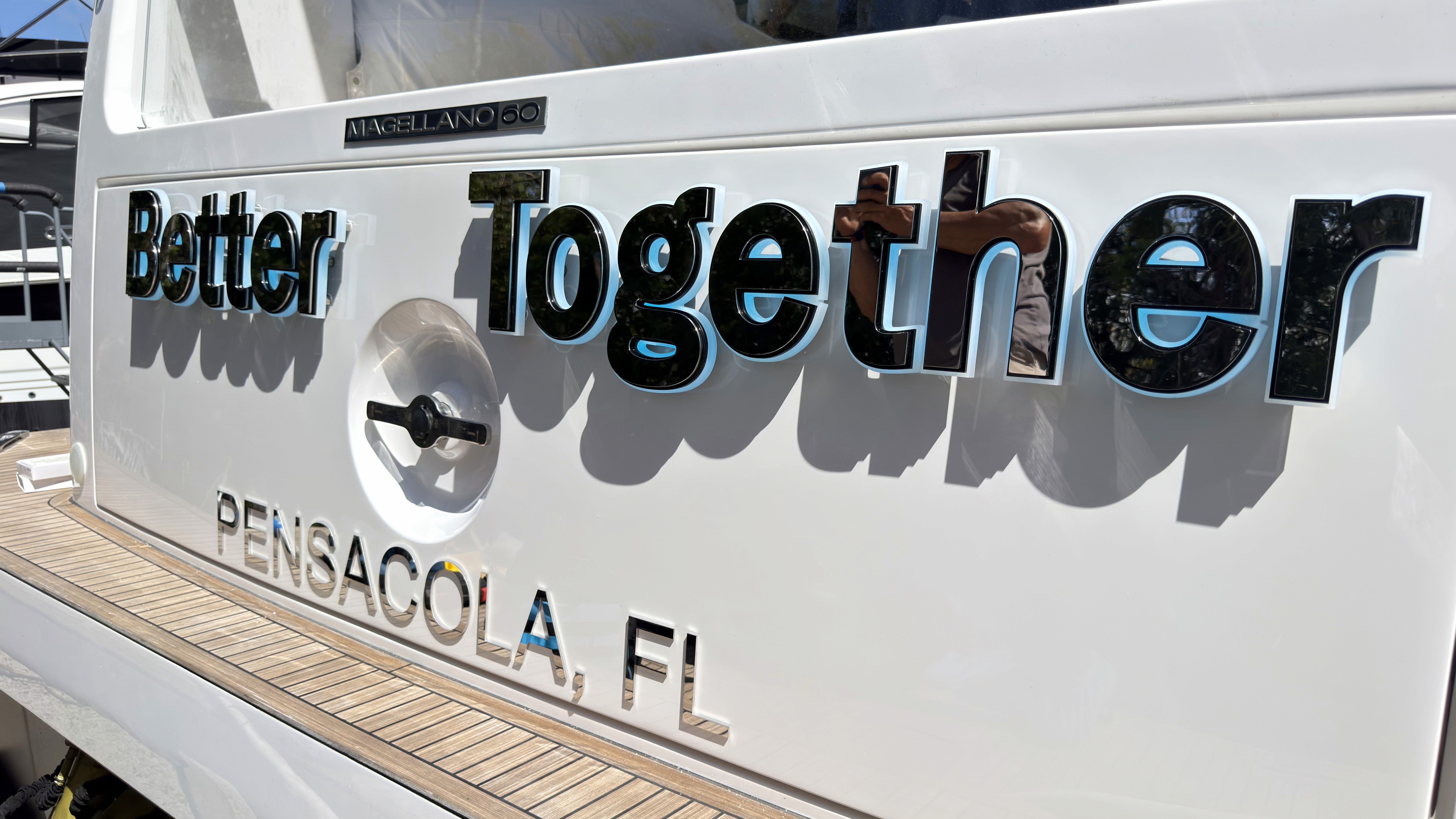 3D illuminated yacht name lettering Better Together with hailing port Pensacola FL