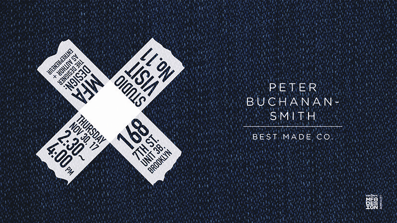 A black textile pattern poster with a white X bandage that has text on it. The title of the poster: Peter Buchanan-Smith. Best Made Co.