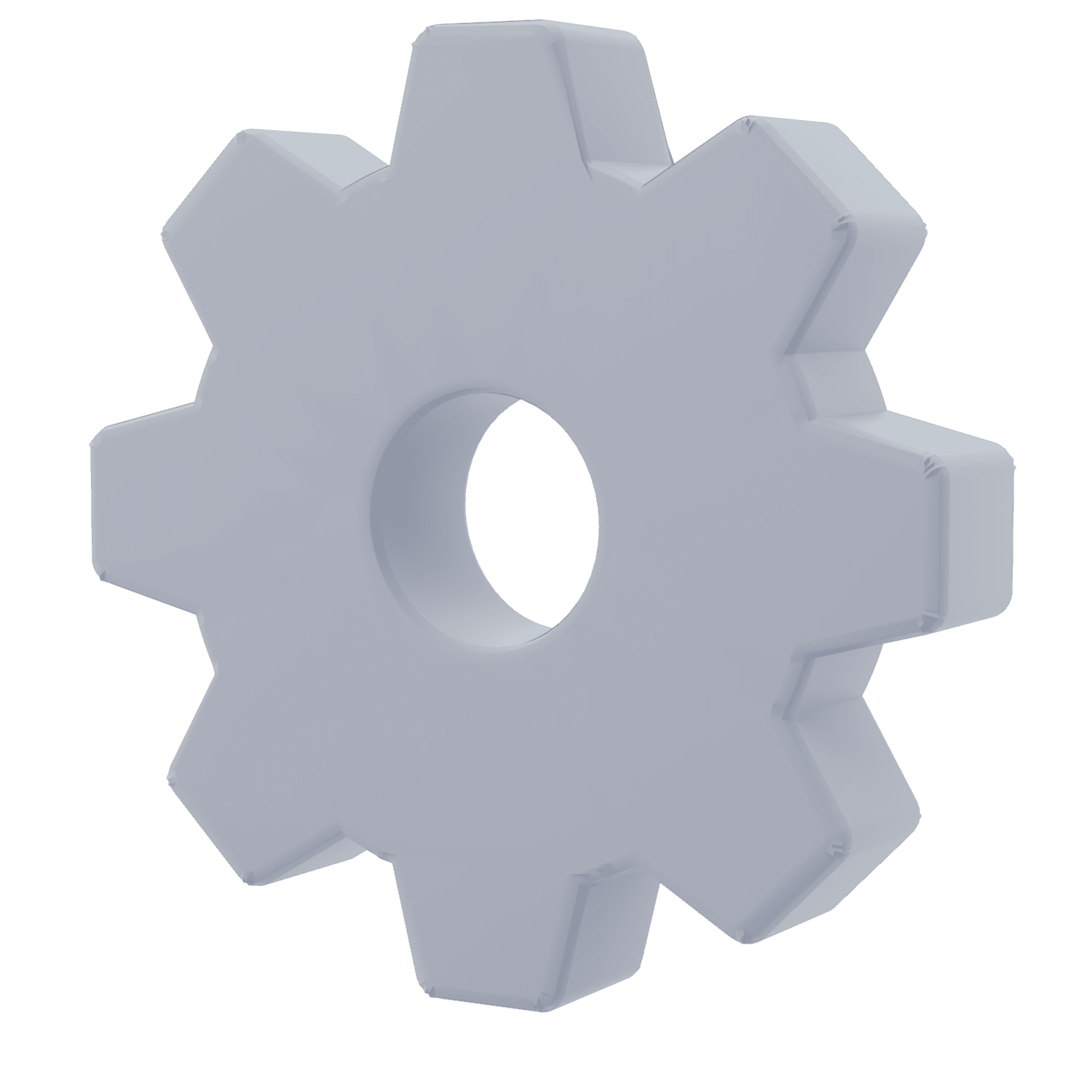 Light gray gear icon against a solid blue background, representing settings or mechanical processes.