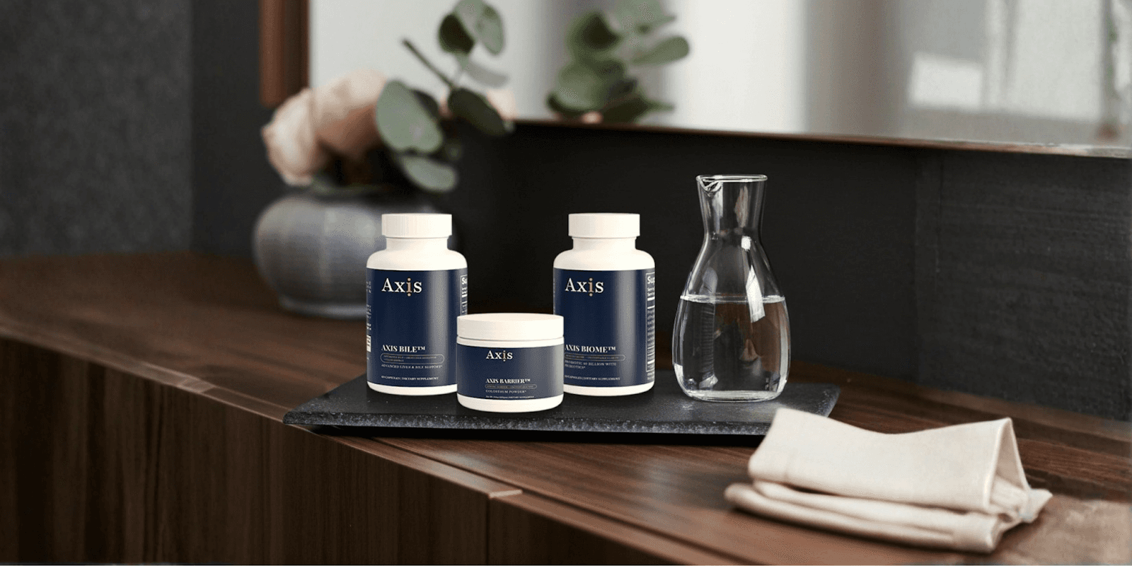 Axis Wellness products for gut-brain axis optimization, supporting burnout recovery with Gut Restore, Brain Flow, and more.