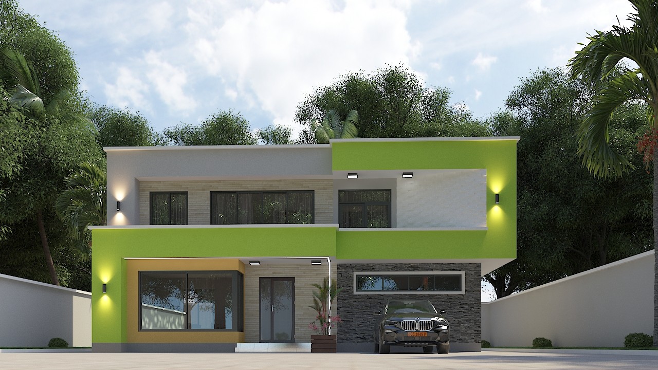 Image 3D de la facade principale du duplex D4-037