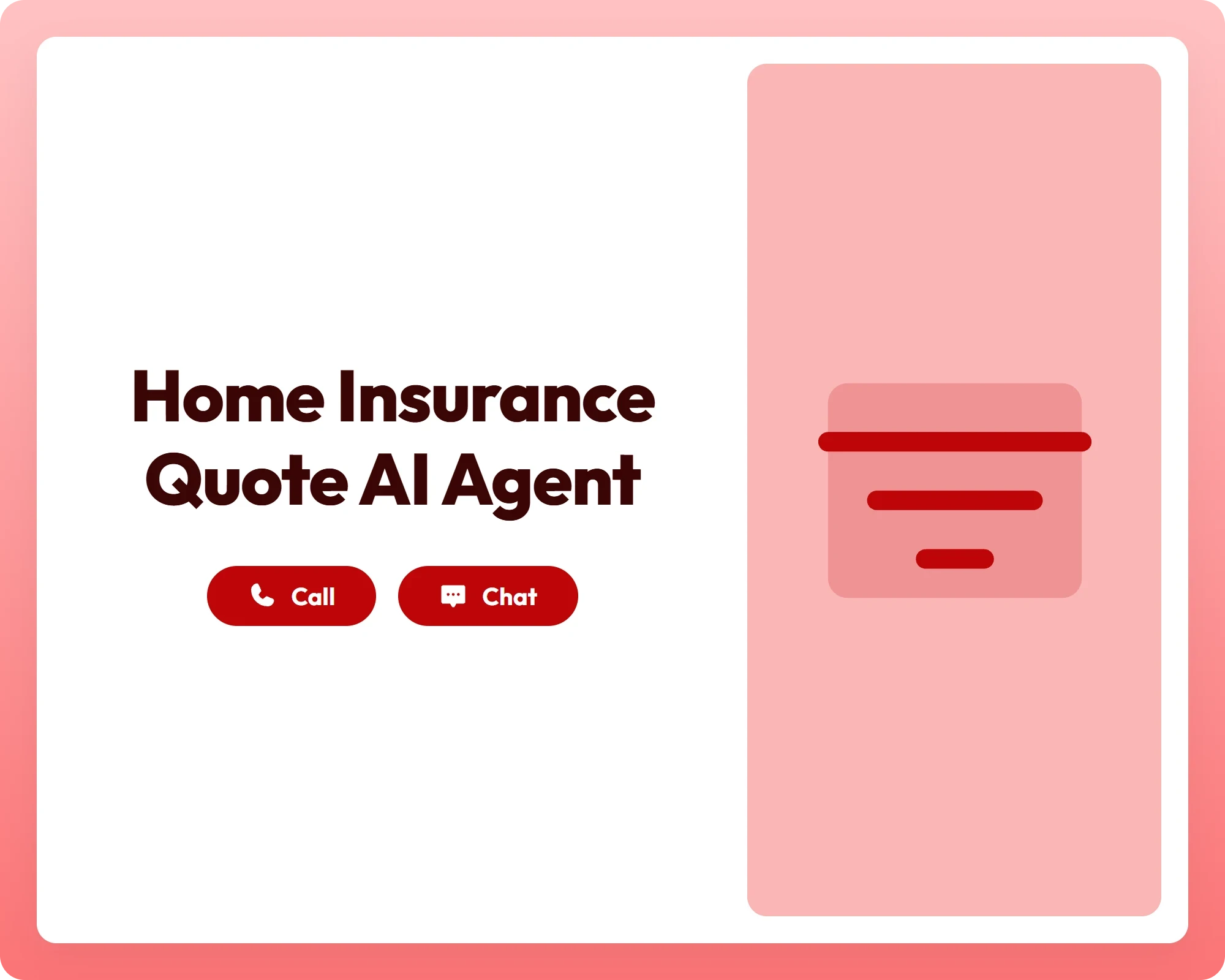 visual for home insurance quote ai agent with call and chat support alongside a funnel icon panel