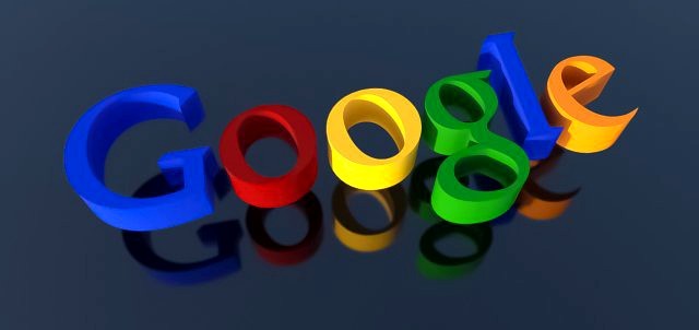 Google logo visibly displayed on a navy-blue background. The letters cast a shadow on the background behind them. The logo is large, colorful, and easily recognizable, with each letter in a distinct color: blue, red, yellow, and green.