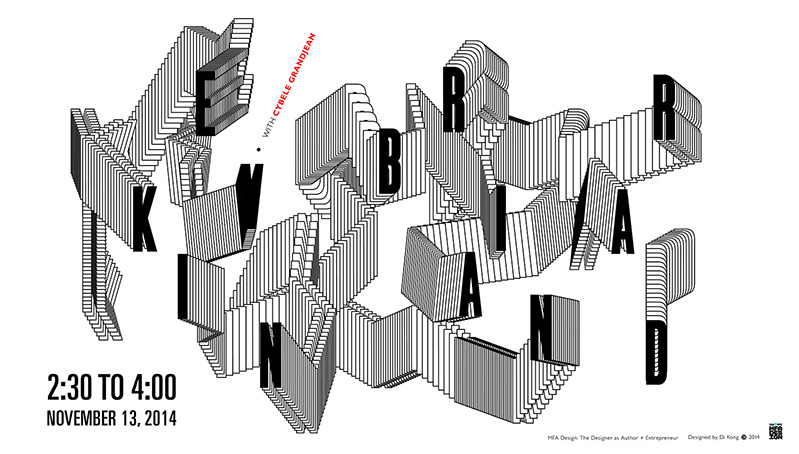 A poster showing 3d letters, each leaving a trail. The text says: Kevin Brainard.