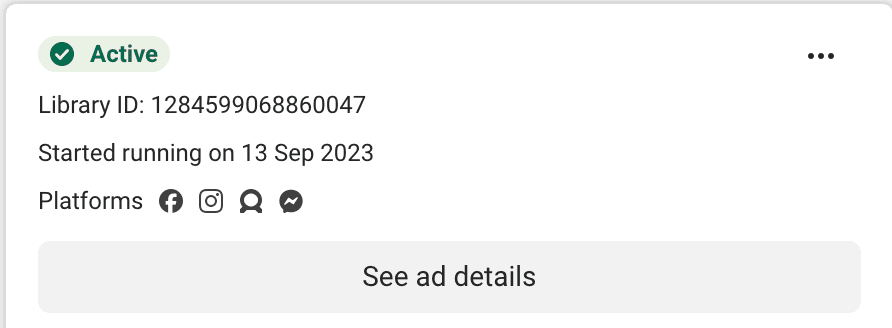 Active ad showing library ID and start date