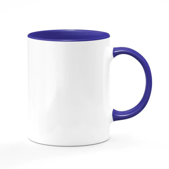White mug with a purple inner rim and handle.