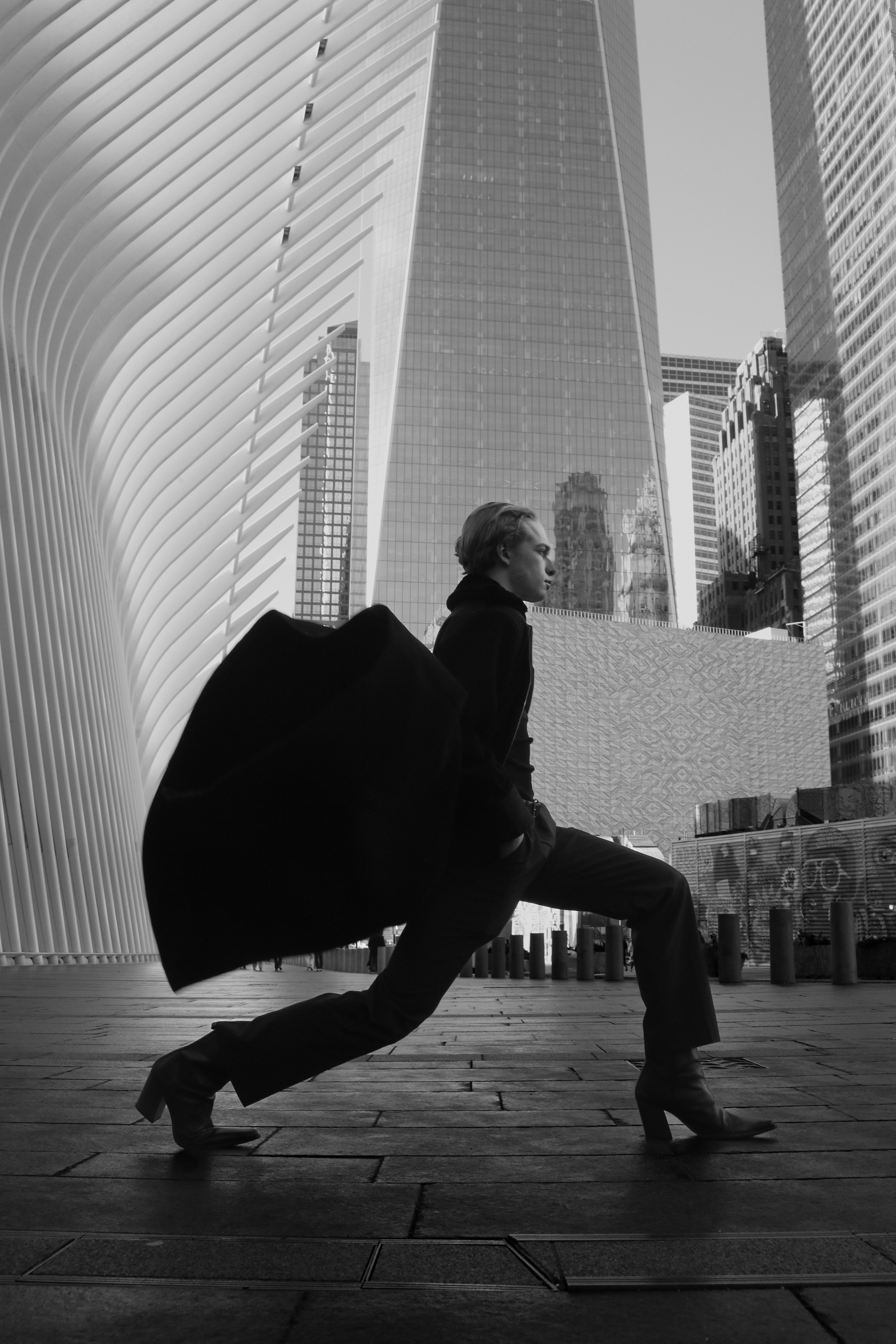 editorial photo black trench coat