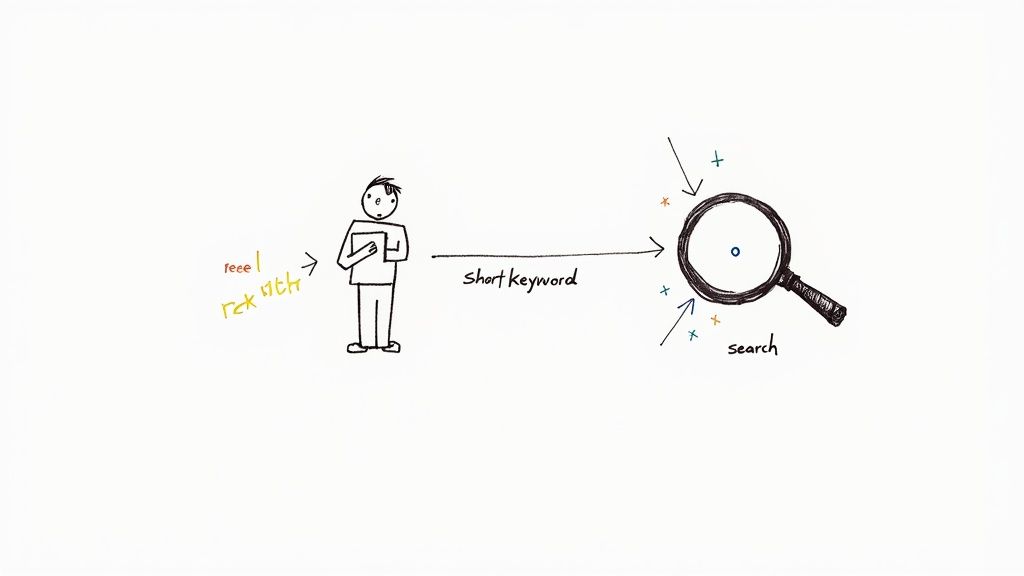 A person typing on a laptop with charts and graphs in the background, symbolizing the blend of creativity and data in SEO copywriting.