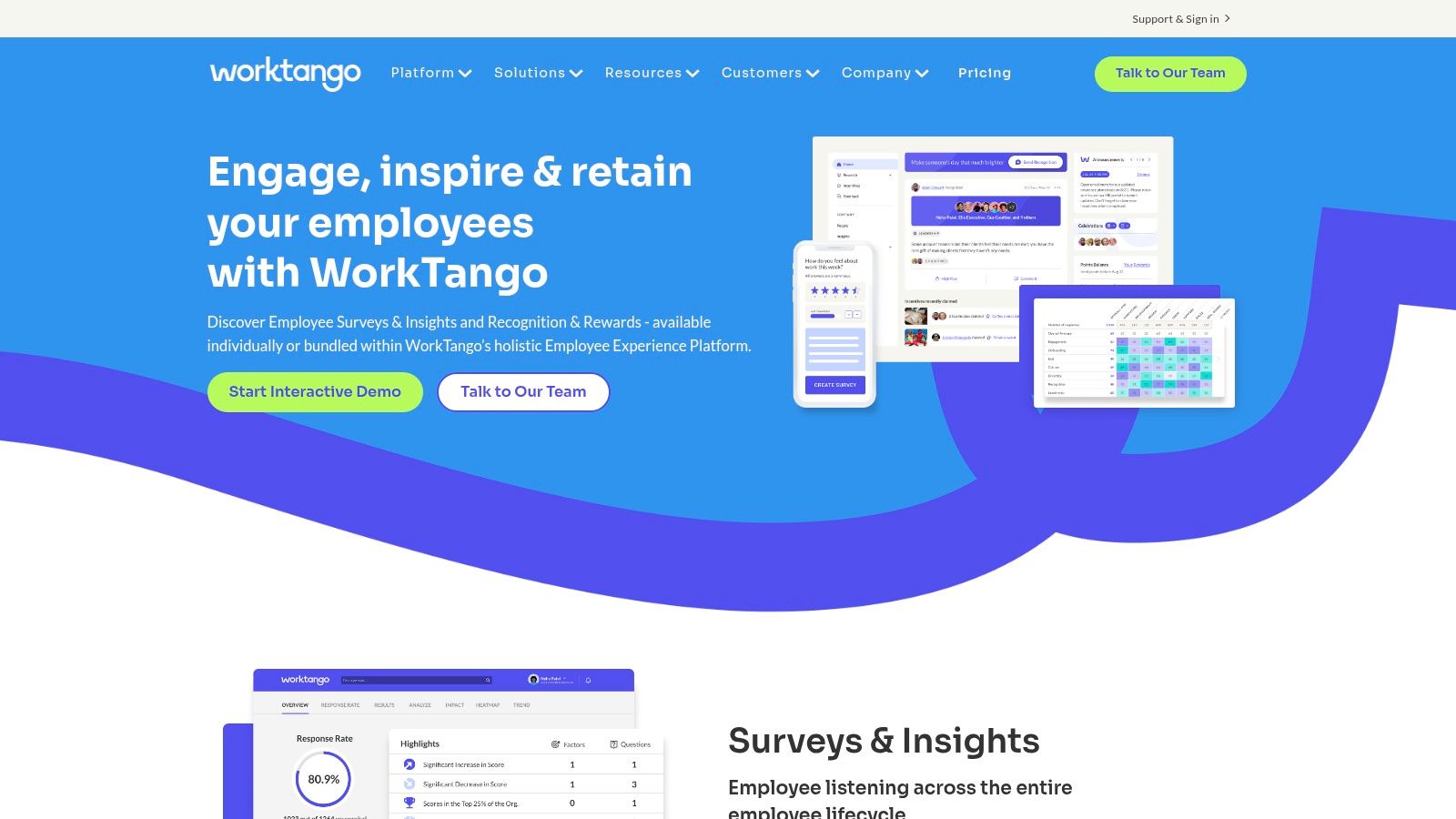 WorkTango's platform highlights its integrated approach to recognition and rewards.