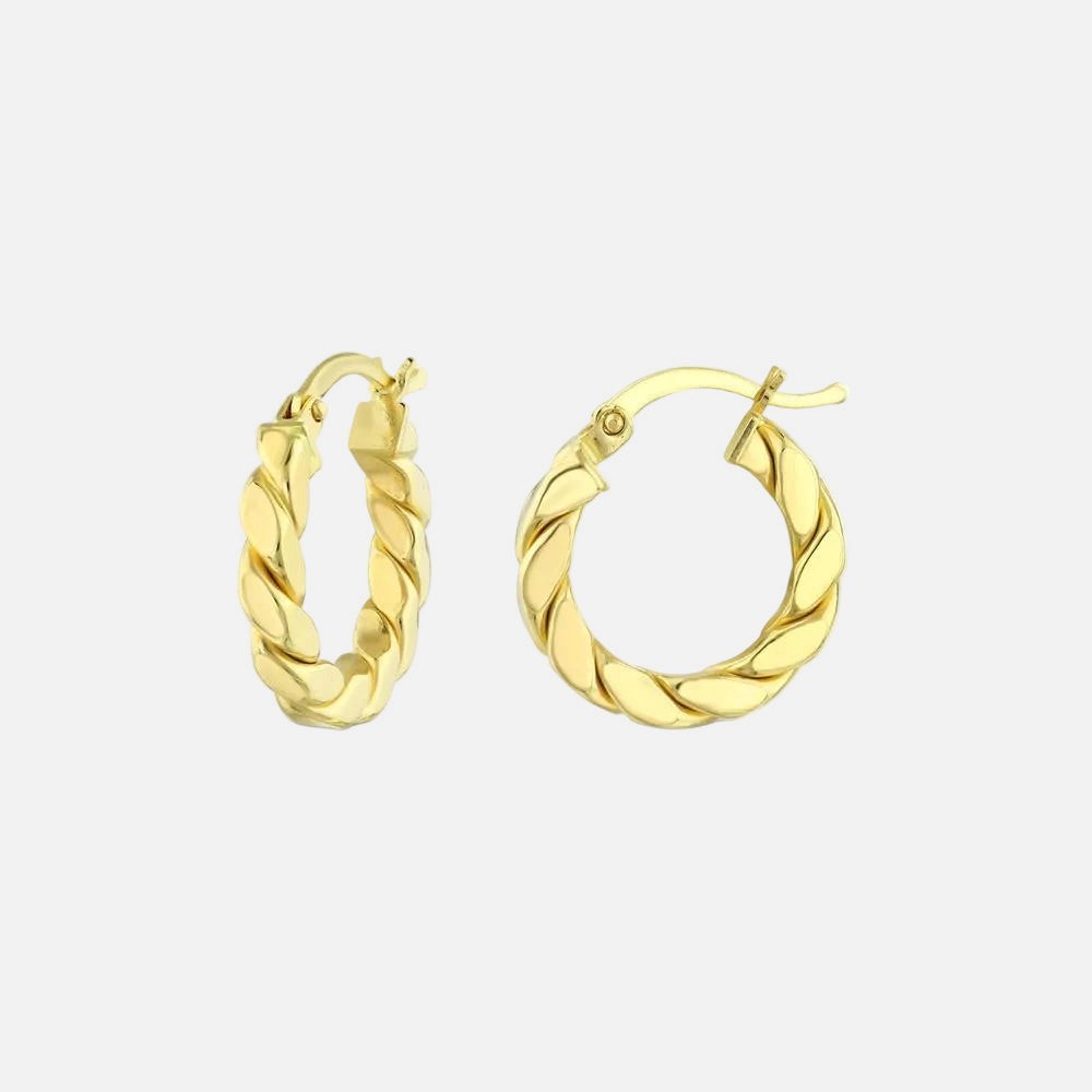 Assos 14 Ayar Altın Halka Küpe Zarif Burgu Tasarımlı Takı