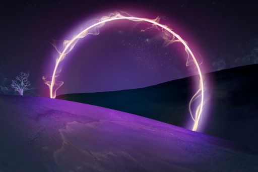 A revolving circle of light in a snowy landscape.