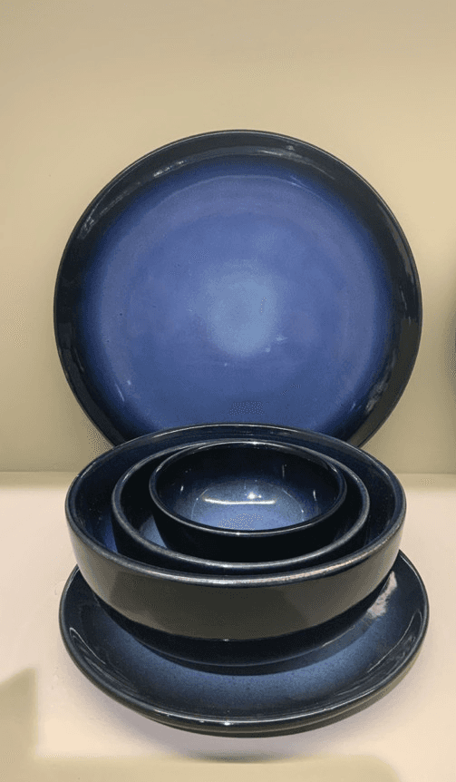 Deep blue ceramic plates and bowls dinnerware set